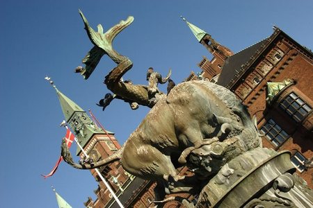Bull and Dragon Fountain. City Hall Square. Copenhagen, Denmark